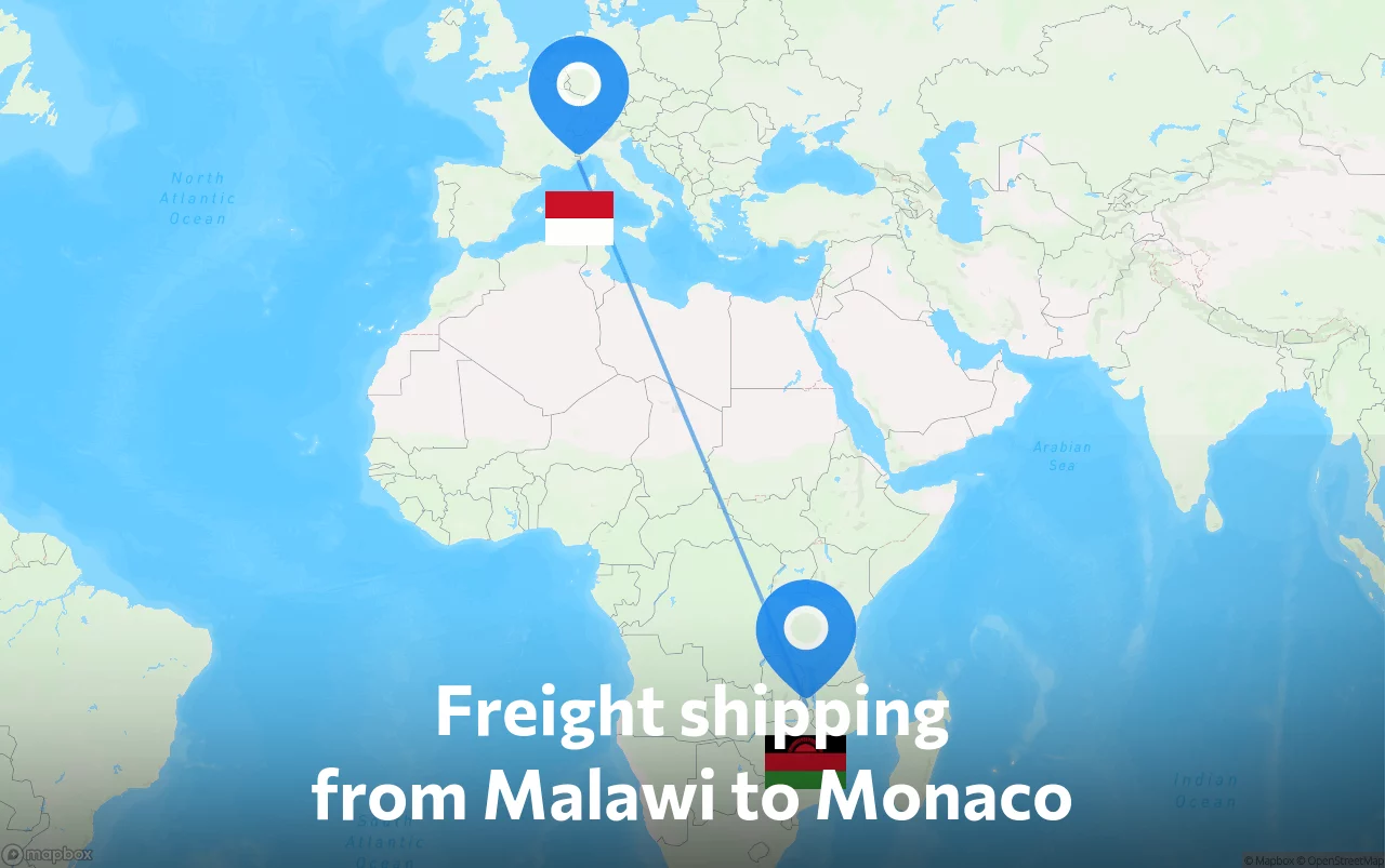 Shipping route from Malawi to Monaco