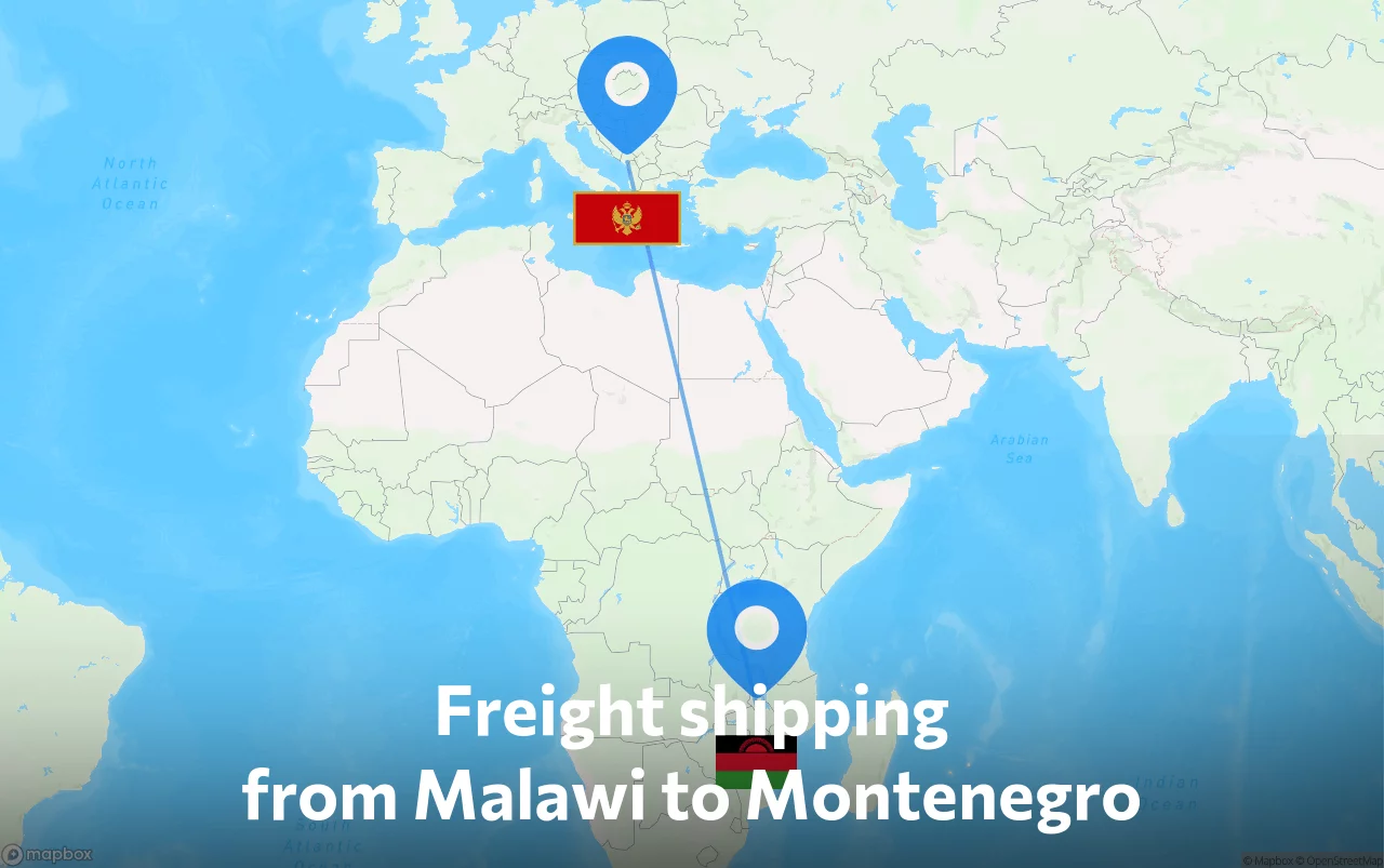 Shipping route from Malawi to Montenegro