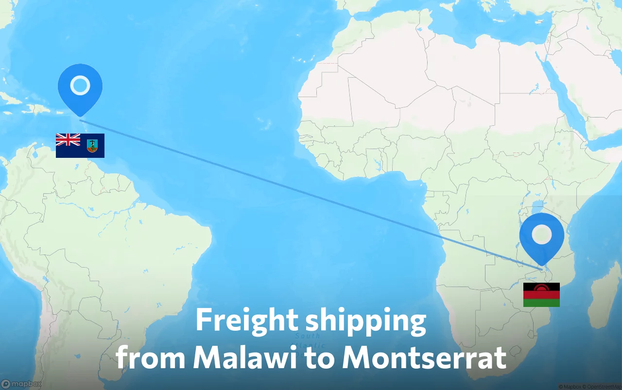 Shipping route from Malawi to Montserrat