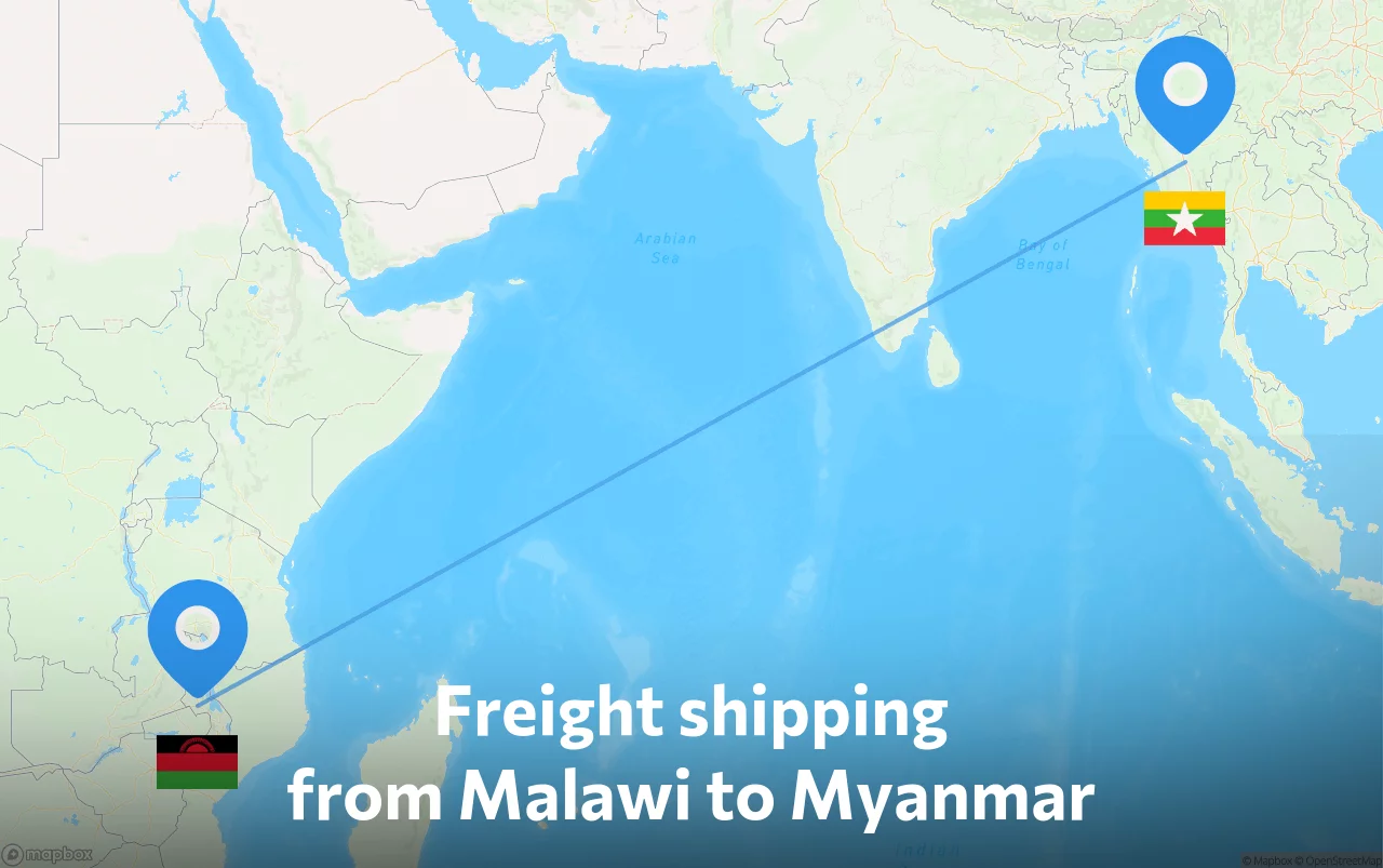 Shipping route from Malawi to Myanmar