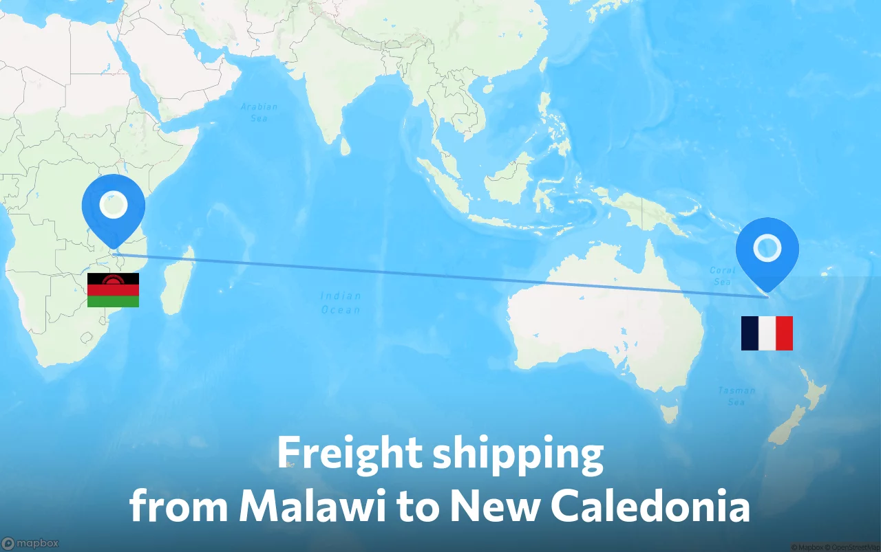 Shipping route from Malawi to New Caledonia