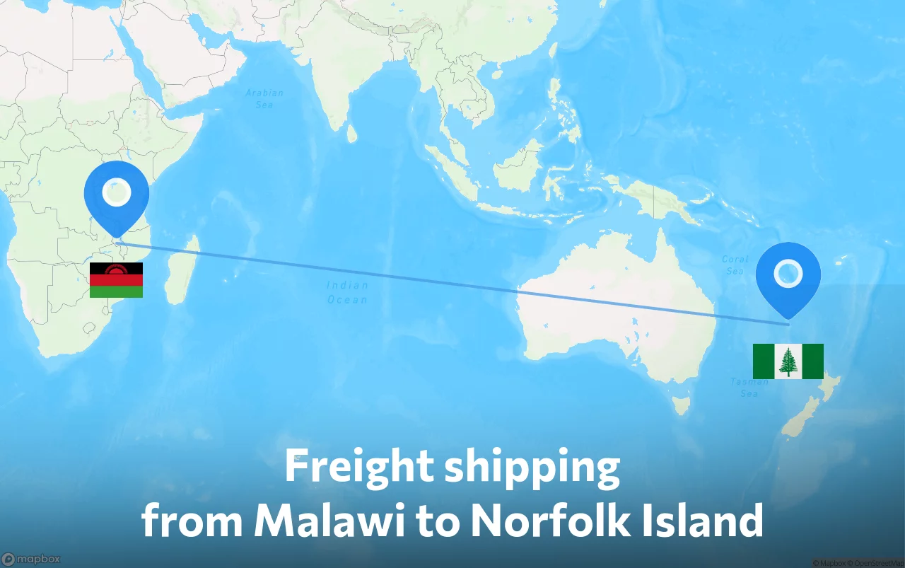 Shipping route from Malawi to Norfolk Island