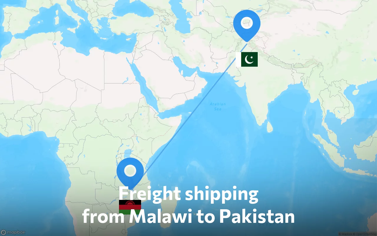 Shipping route from Malawi to Pakistan