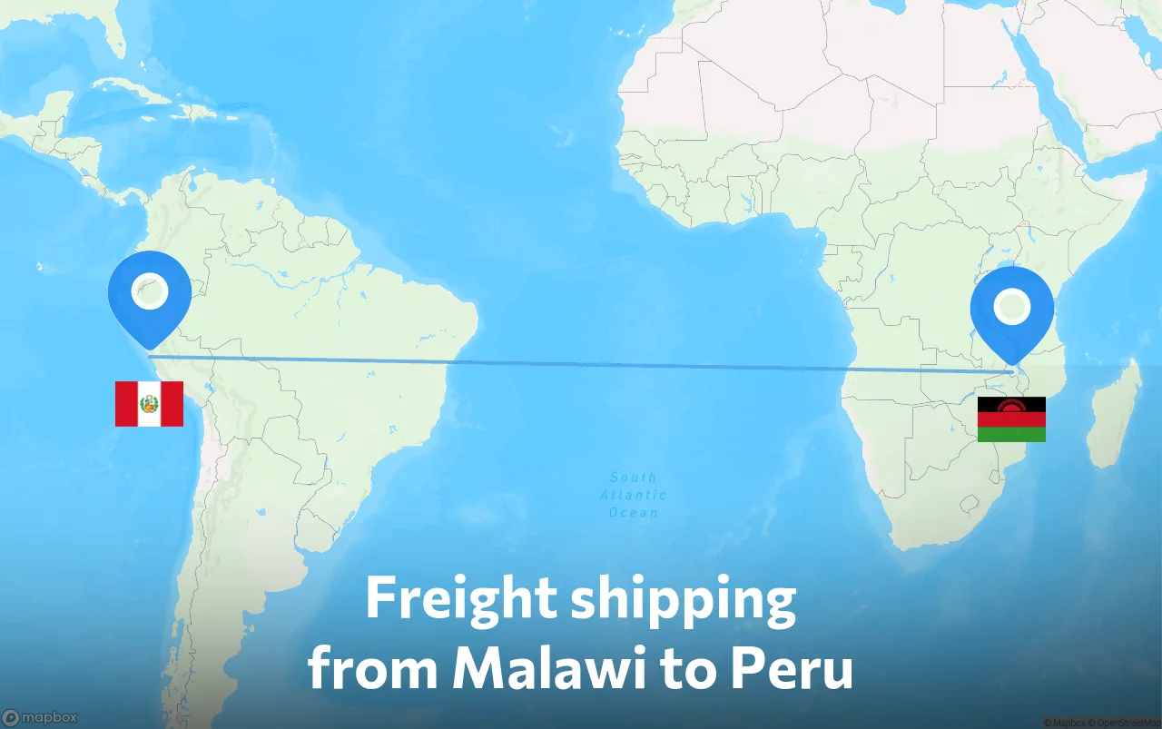 Shipping route from Malawi to Peru