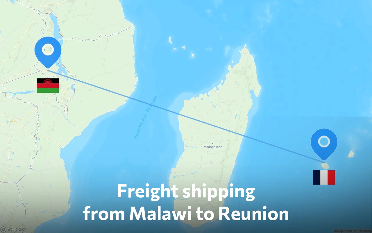 Shipping route from Malawi to Reunion