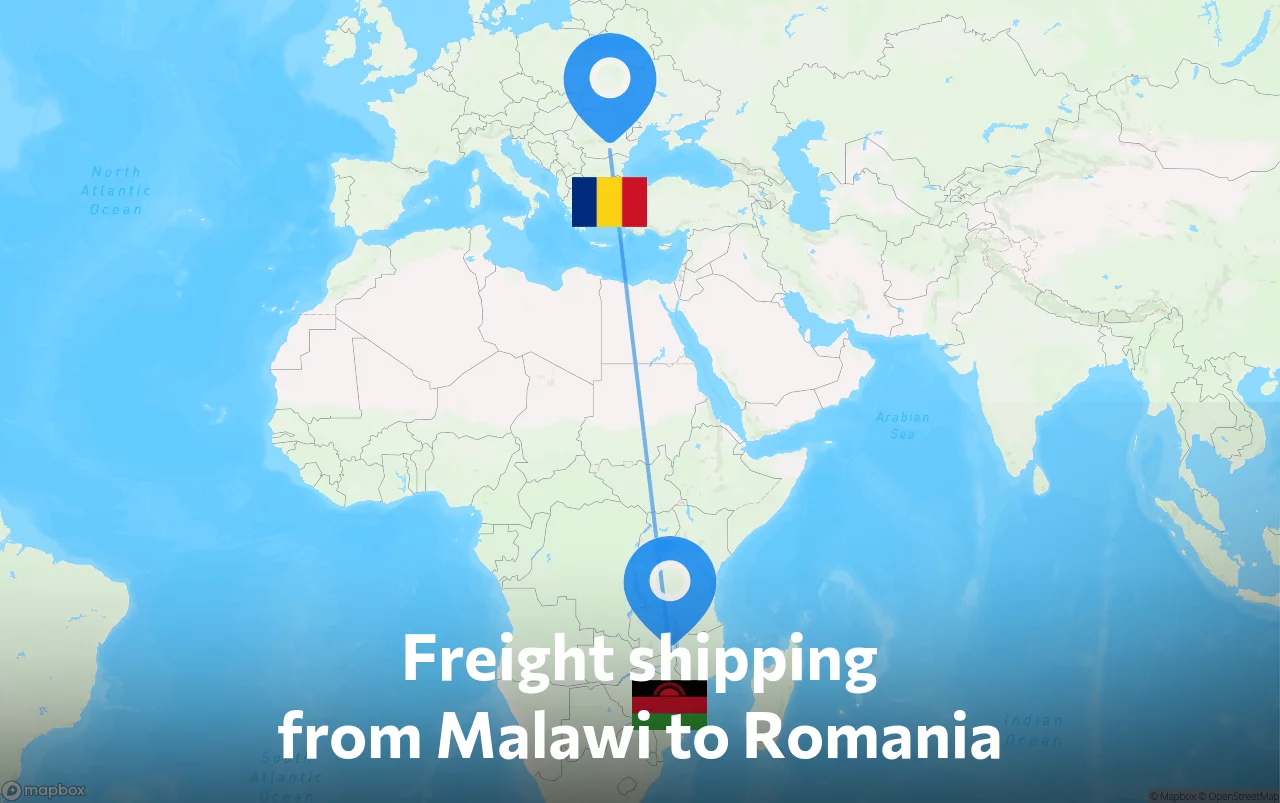 Shipping route from Malawi to Romania
