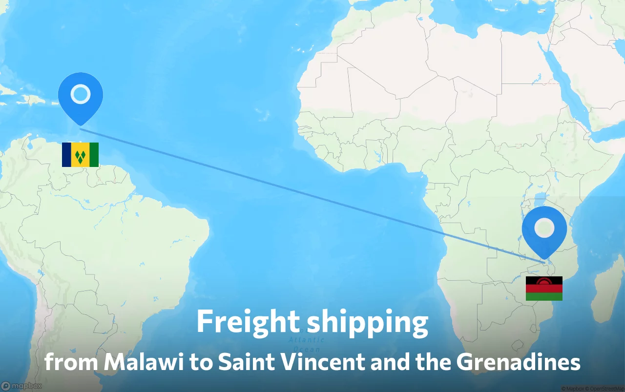 Shipping route from Malawi to Saint Vincent and the Grenadines