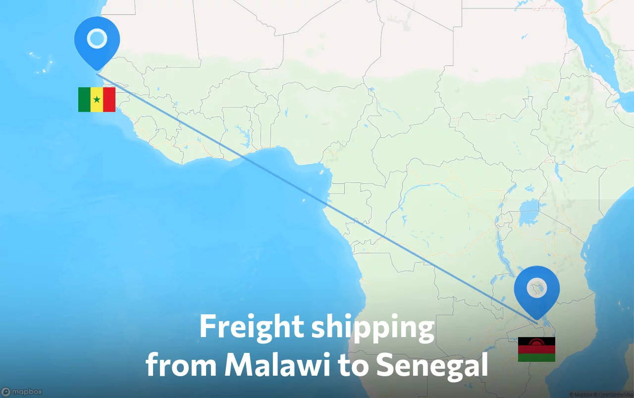 Shipping route from Malawi to Senegal