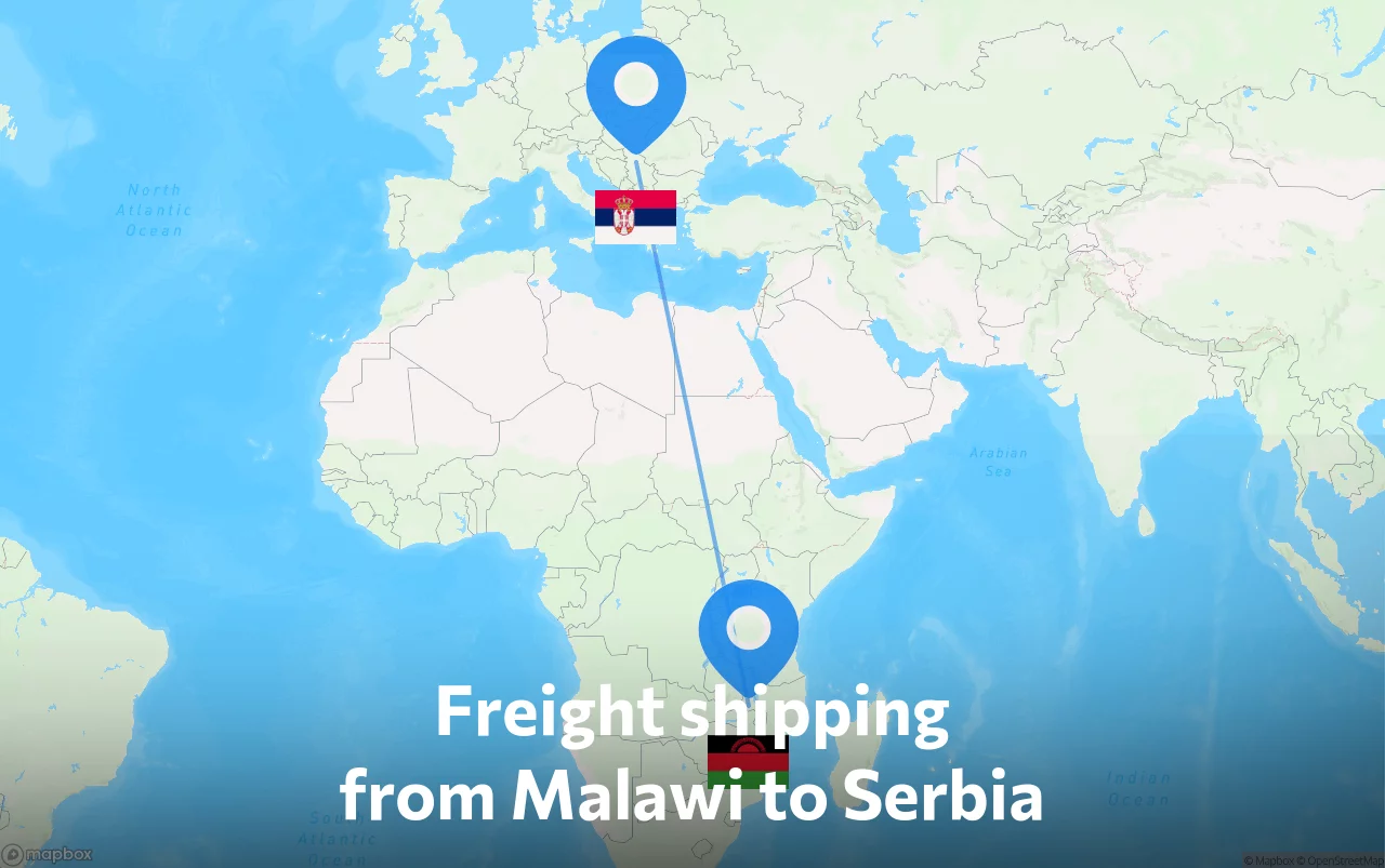 Shipping route from Malawi to Serbia
