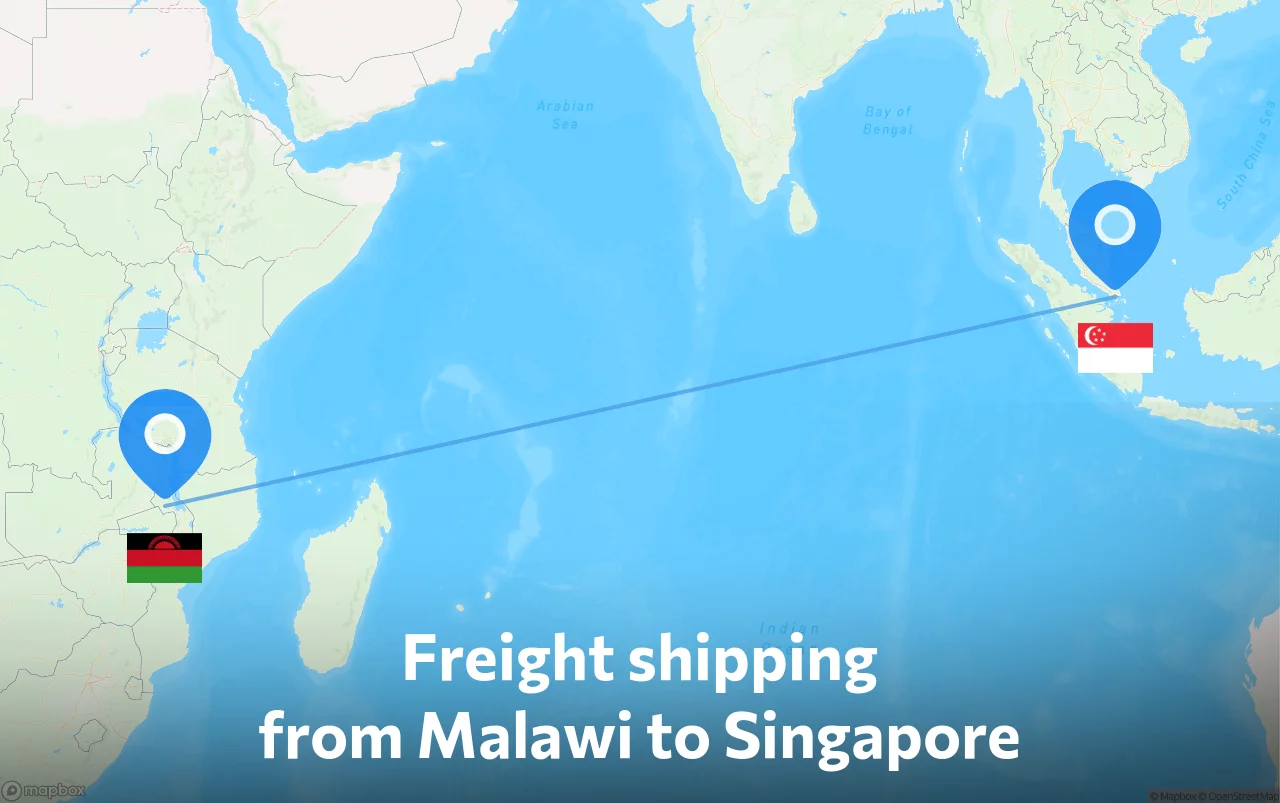 Shipping route from Malawi to Singapore