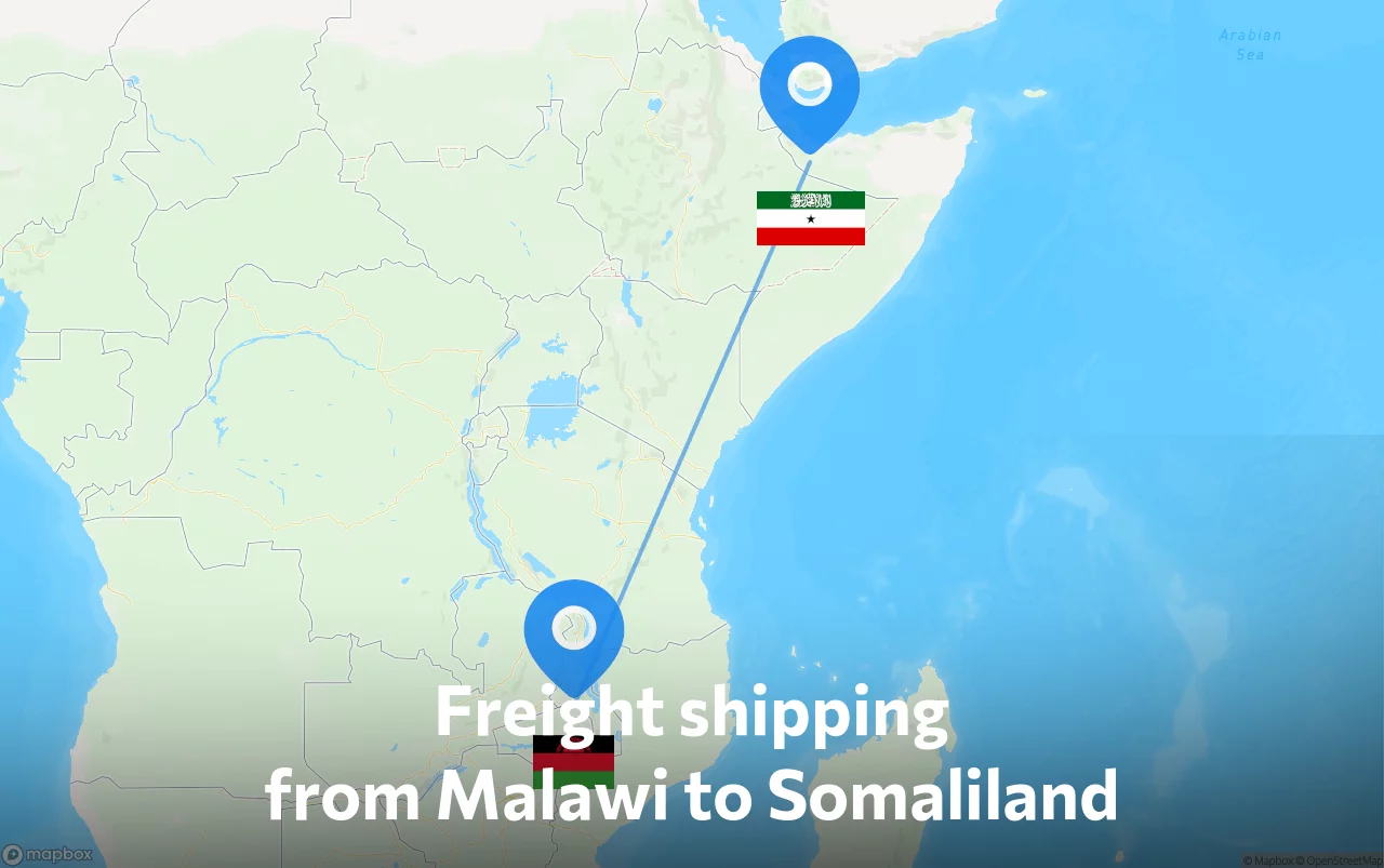 Shipping route from Malawi to Somaliland