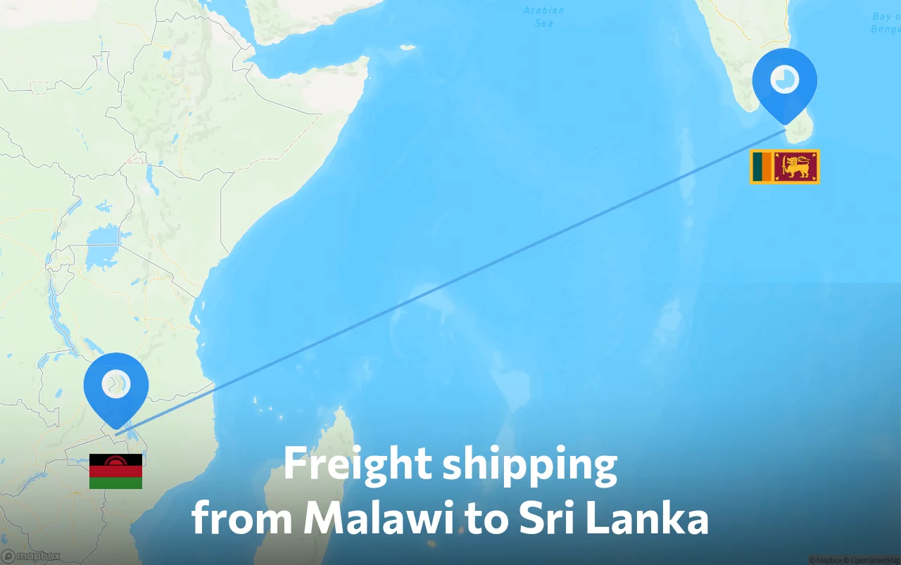 Shipping route from Malawi to Sri Lanka