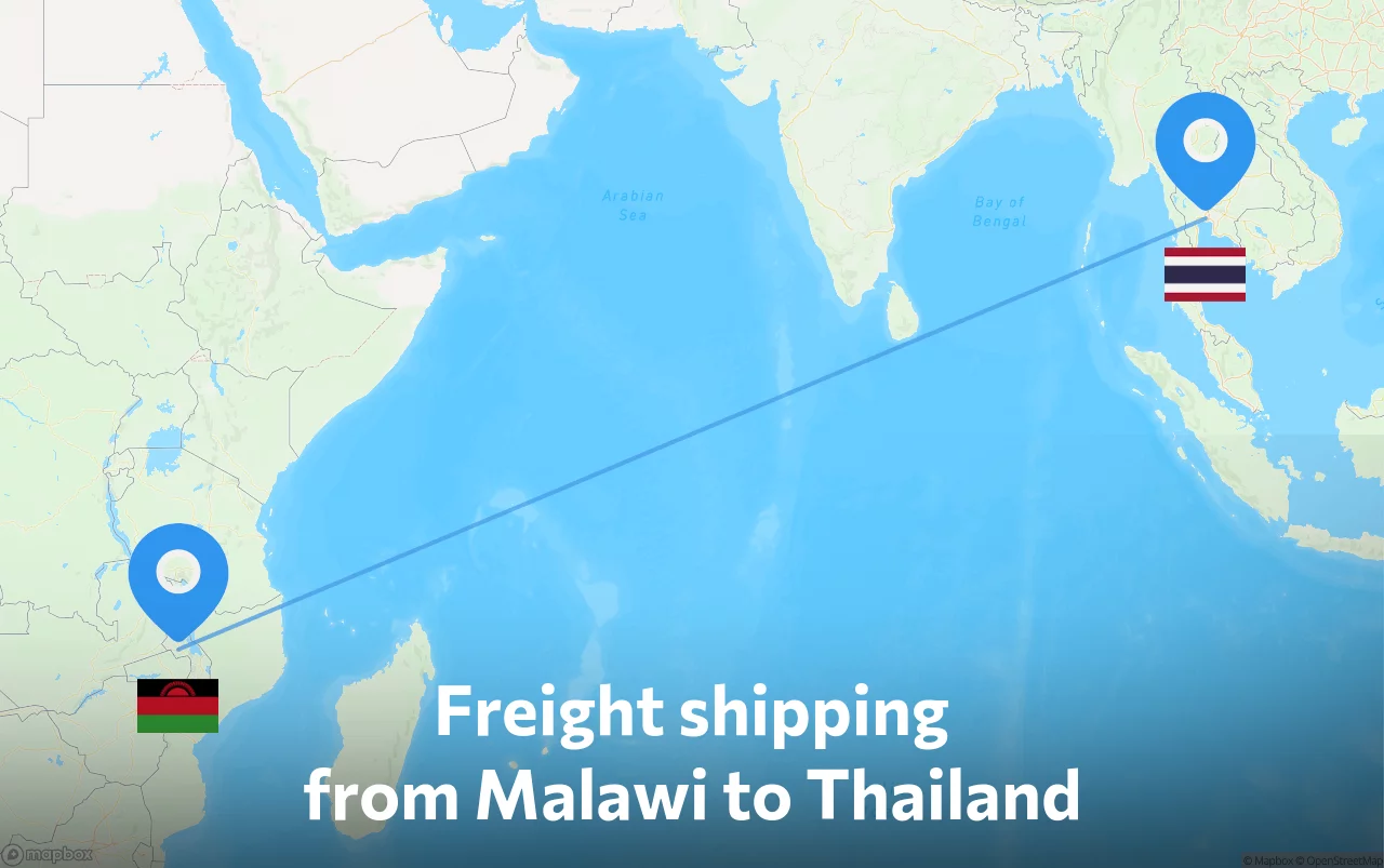 Shipping route from Malawi to Thailand