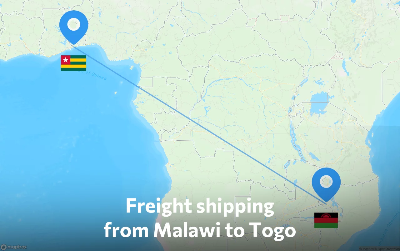 Shipping route from Malawi to Togo