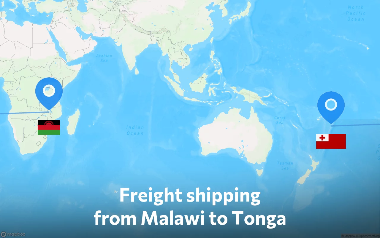 Shipping route from Malawi to Tonga