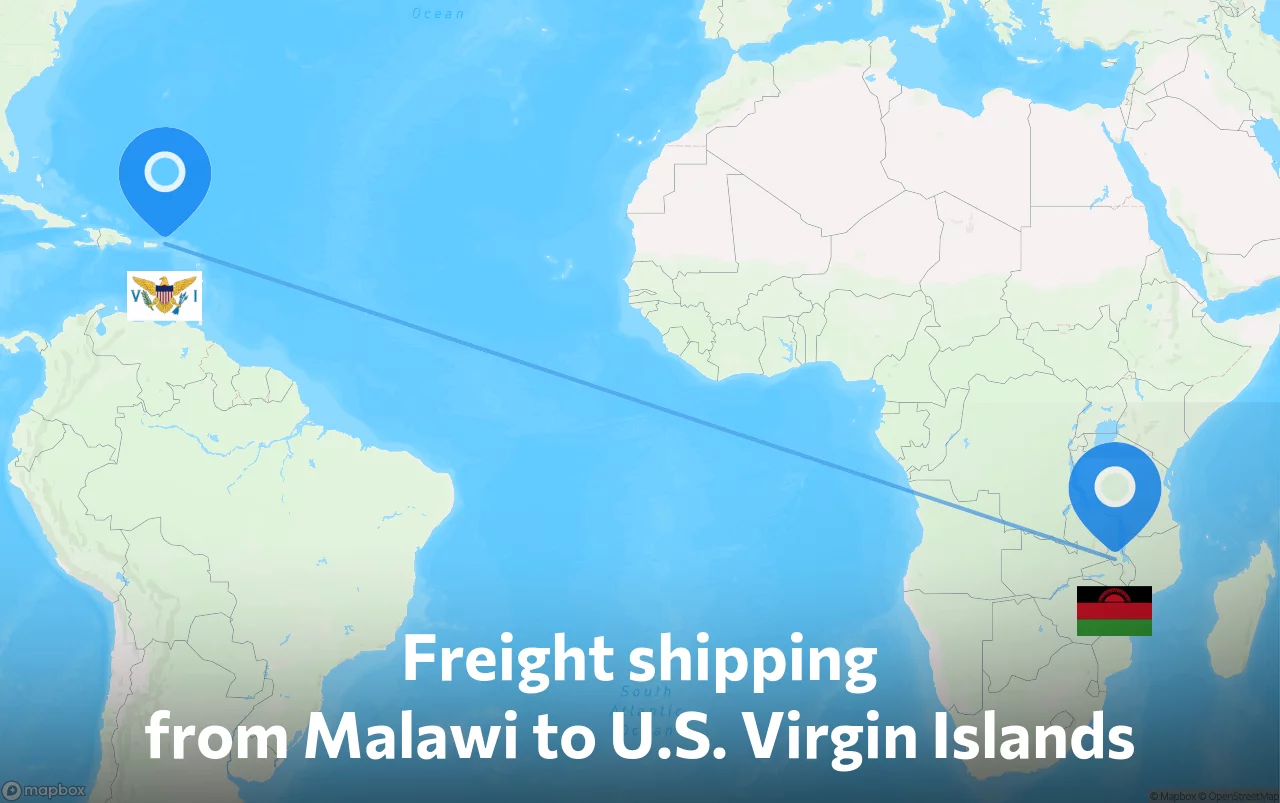 Shipping route from Malawi to U.S. Virgin Islands