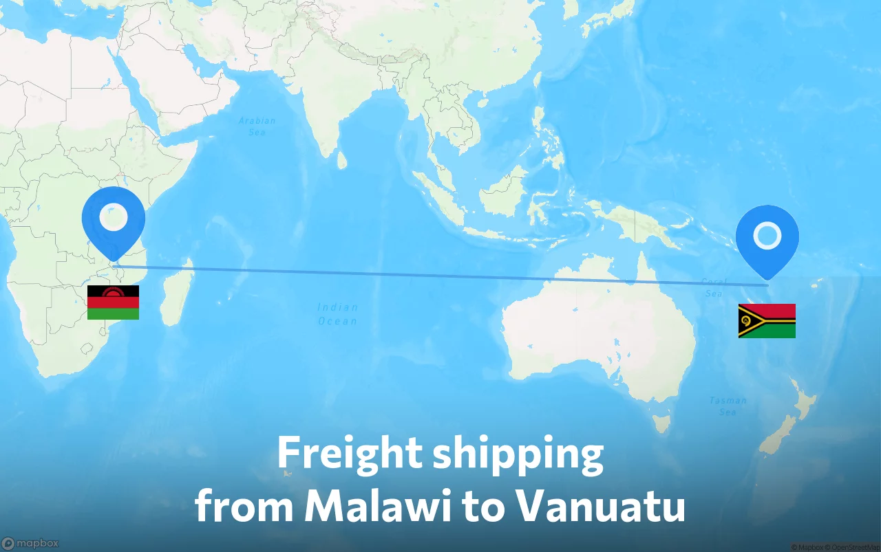 Shipping route from Malawi to Vanuatu