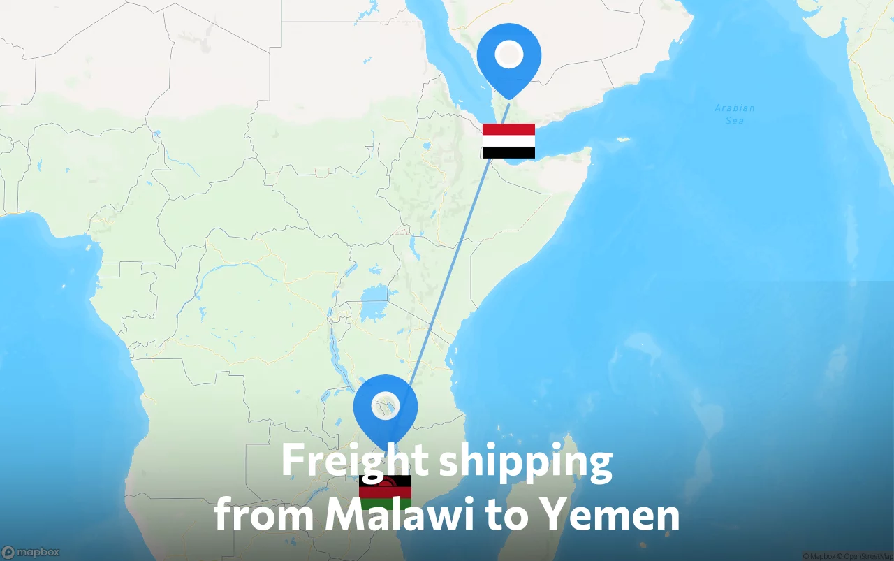 Shipping route from Malawi to Yemen