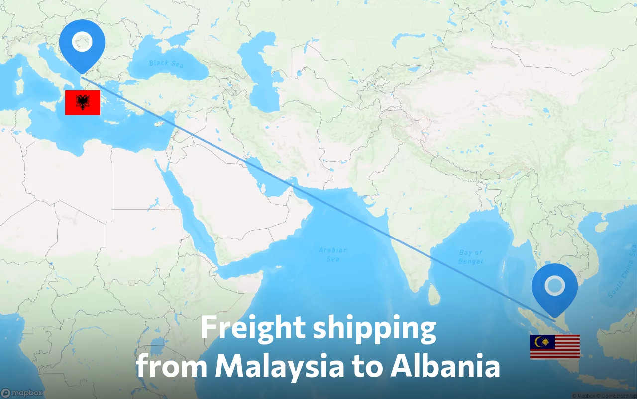 Shipping route from Malaysia to Albania