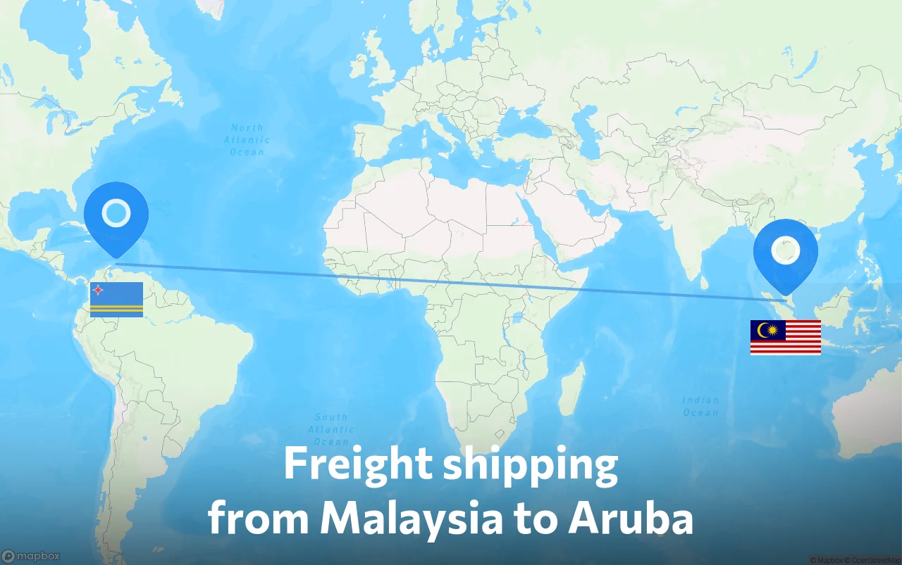 Shipping route from Malaysia to Aruba