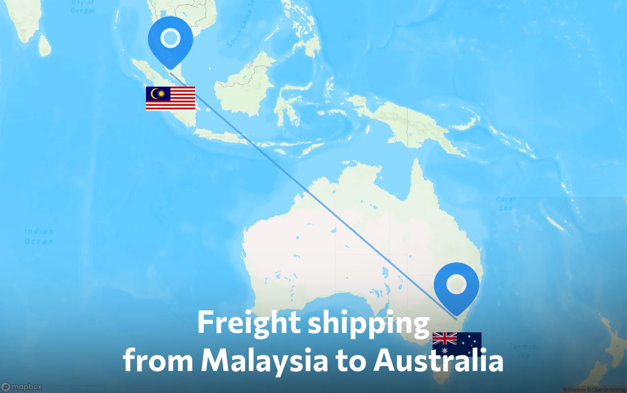 Shipping route from Malaysia to Australia