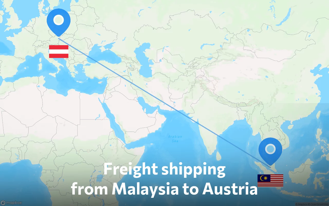 Shipping route from Malaysia to Austria