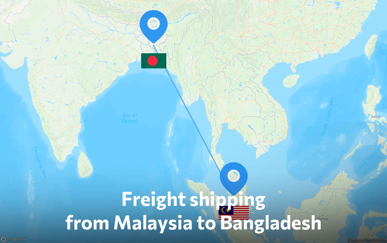 Shipping route from Malaysia to Bangladesh
