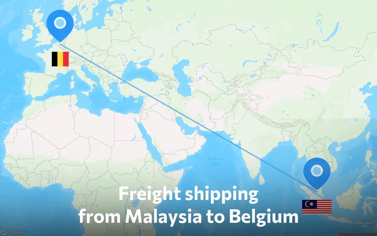 Shipping route from Malaysia to Belgium