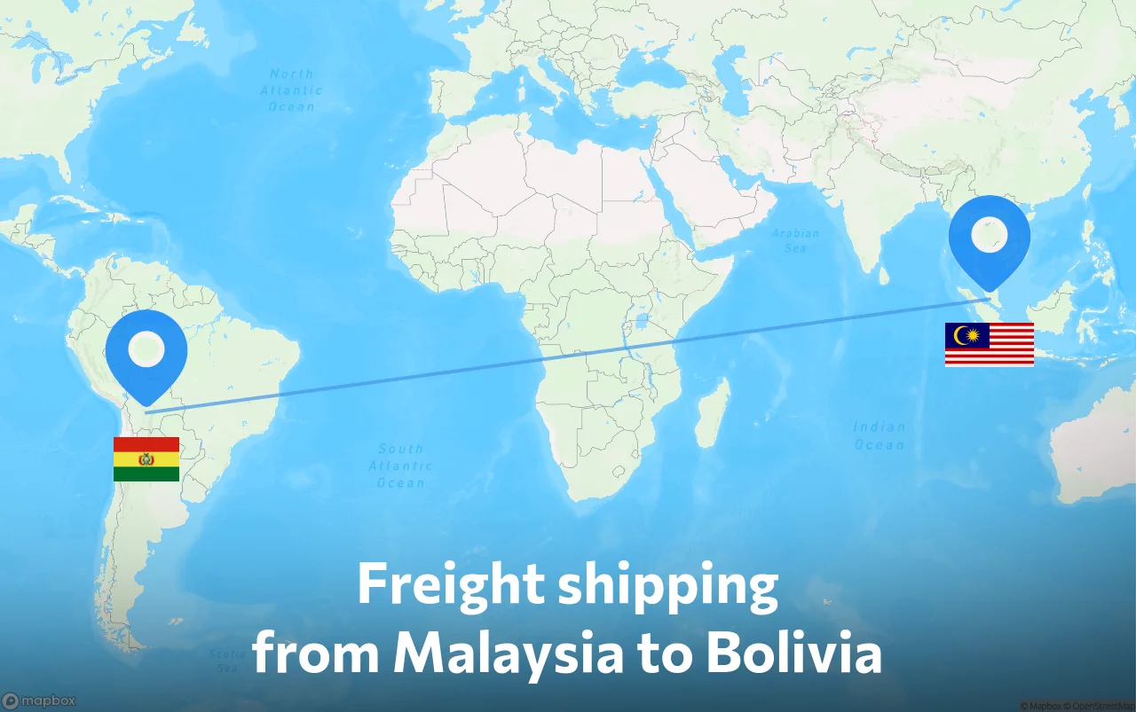 Shipping route from Malaysia to Bolivia