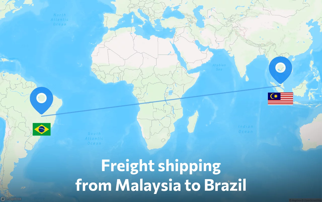 Shipping route from Malaysia to Brazil