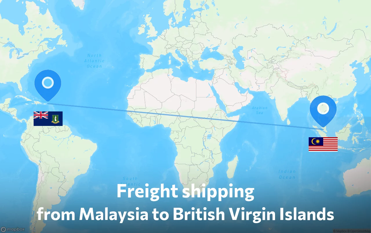 Shipping route from Malaysia to British Virgin Islands