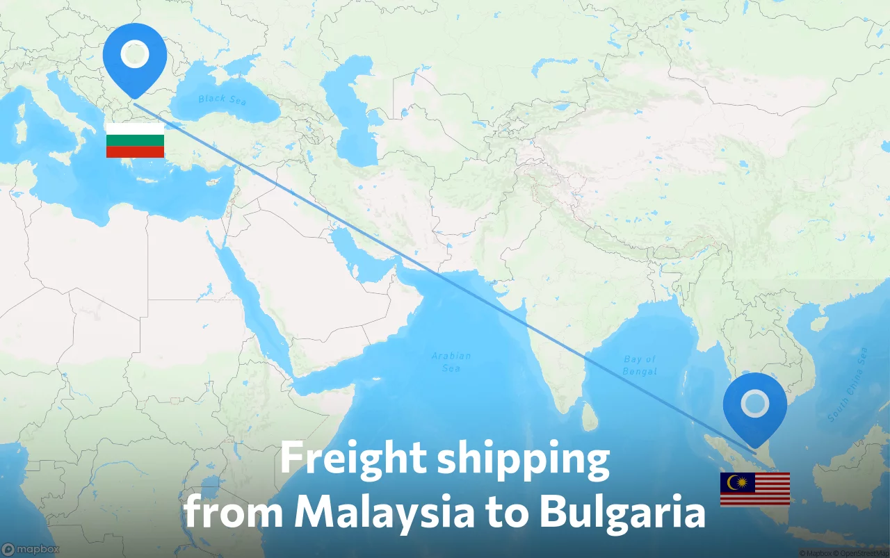Shipping route from Malaysia to Bulgaria
