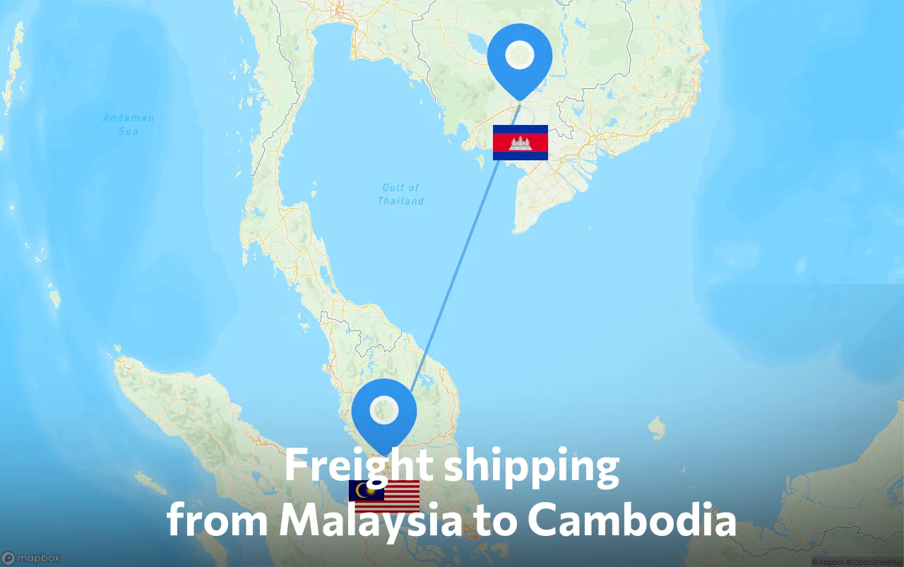 Shipping route from Malaysia to Cambodia