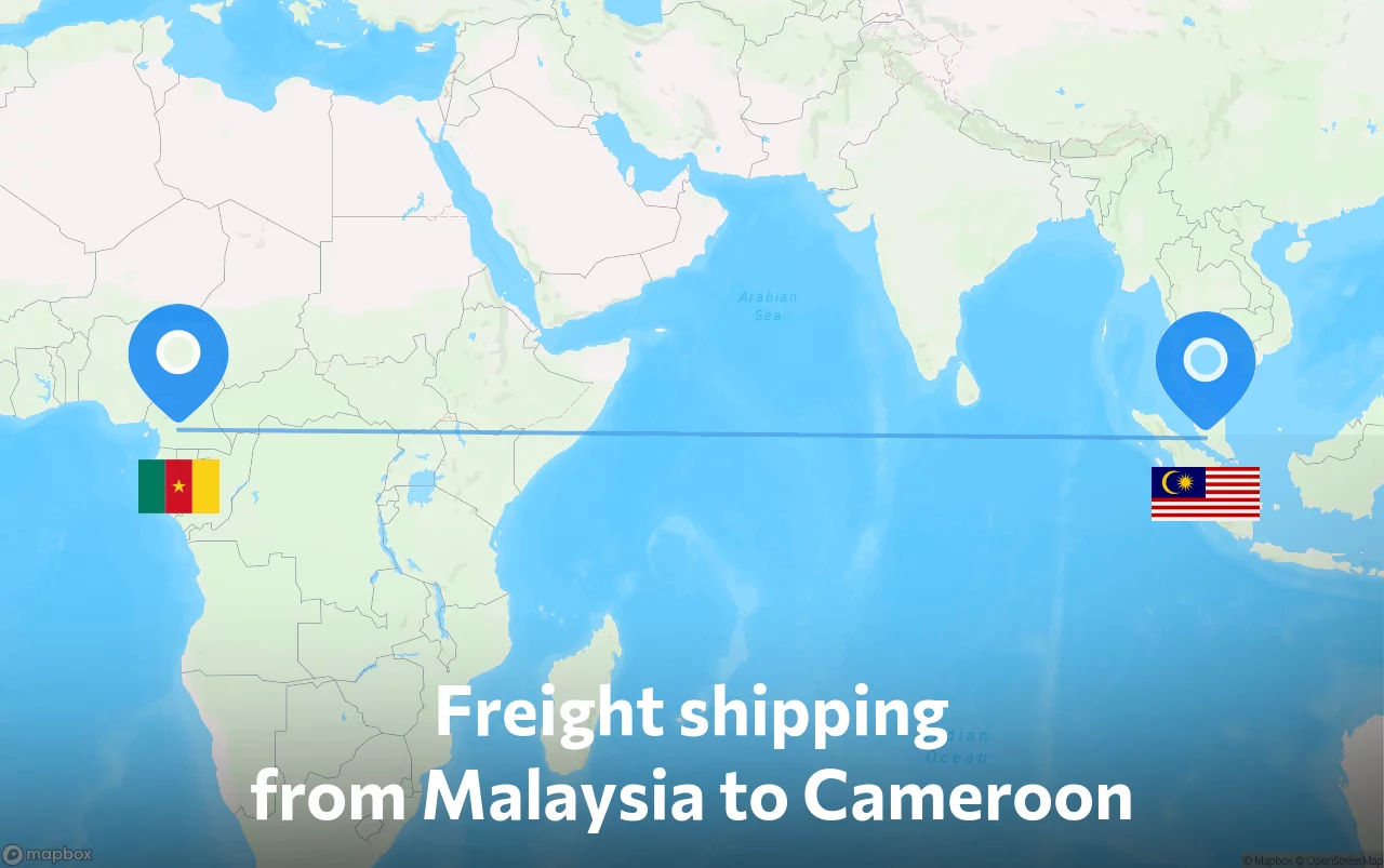 Shipping route from Malaysia to Cameroon