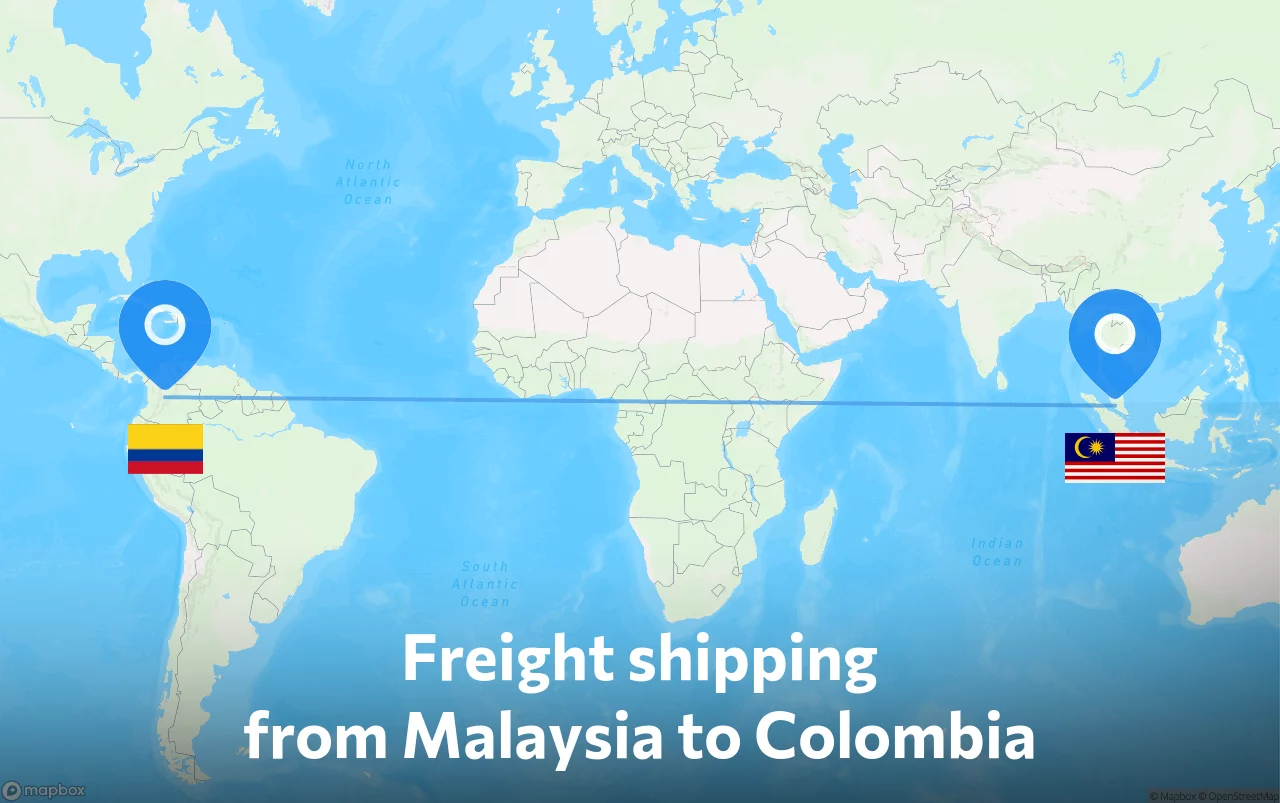 Shipping route from Malaysia to Colombia