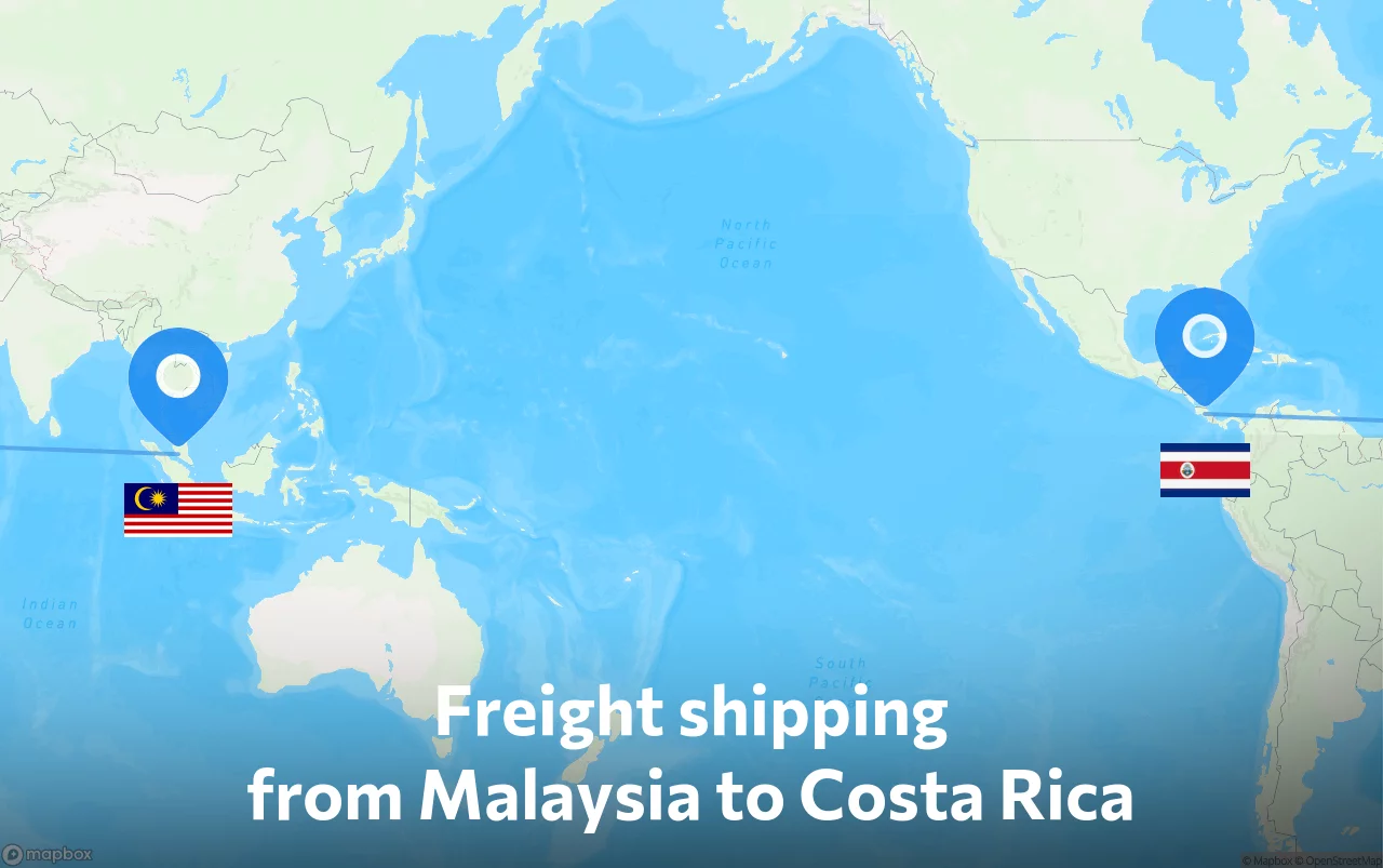 Shipping route from Malaysia to Costa Rica