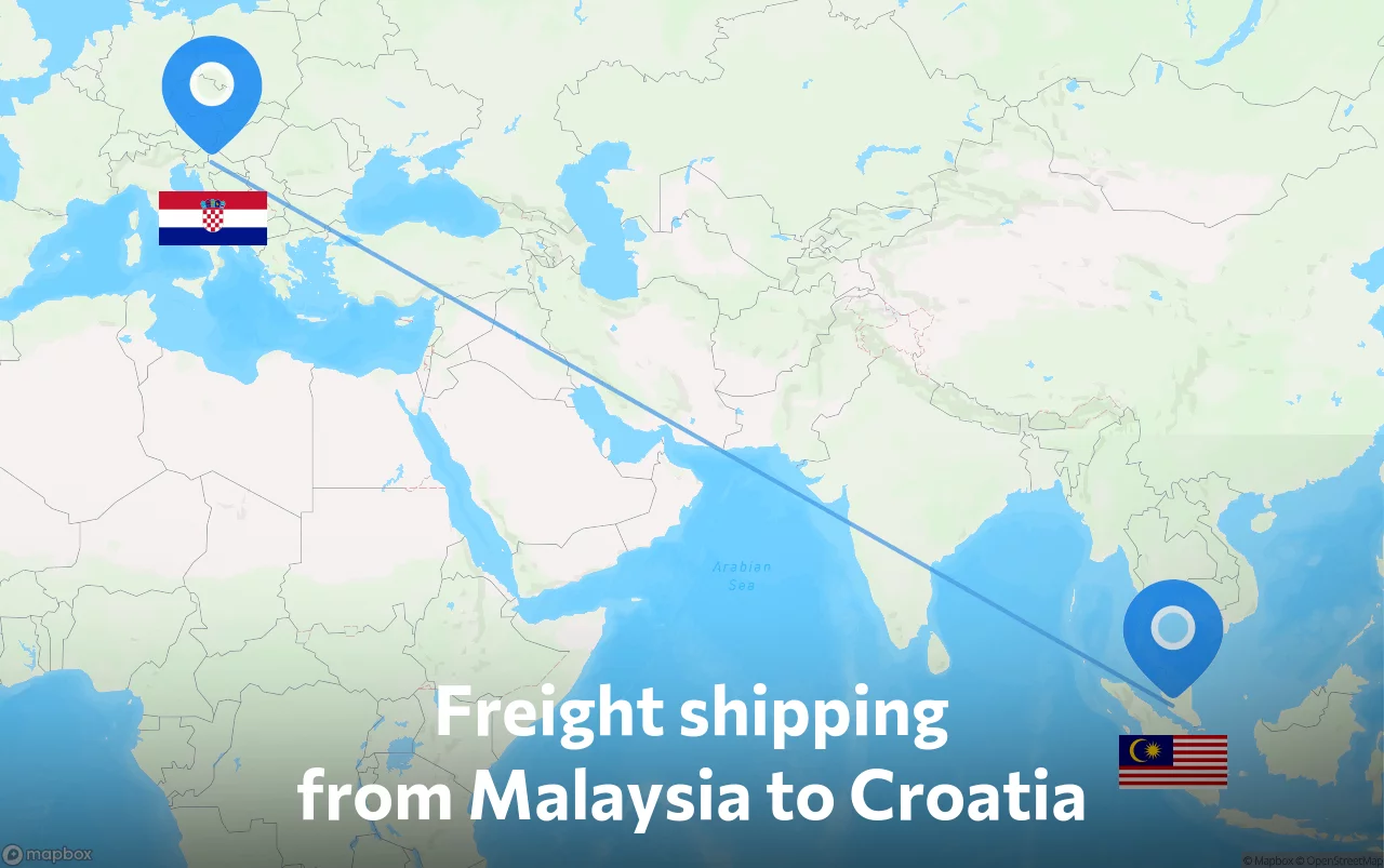 Shipping route from Malaysia to Croatia