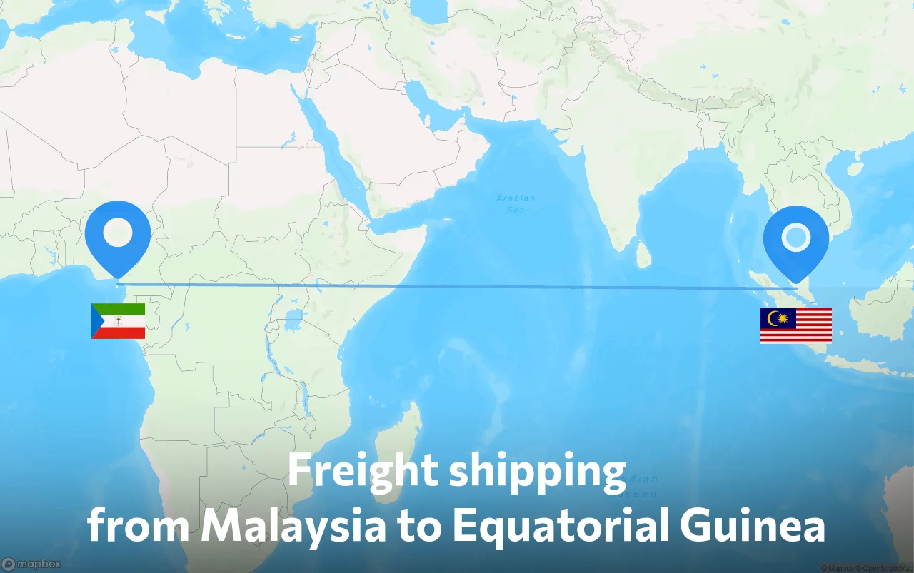 Shipping route from Malaysia to Equatorial Guinea