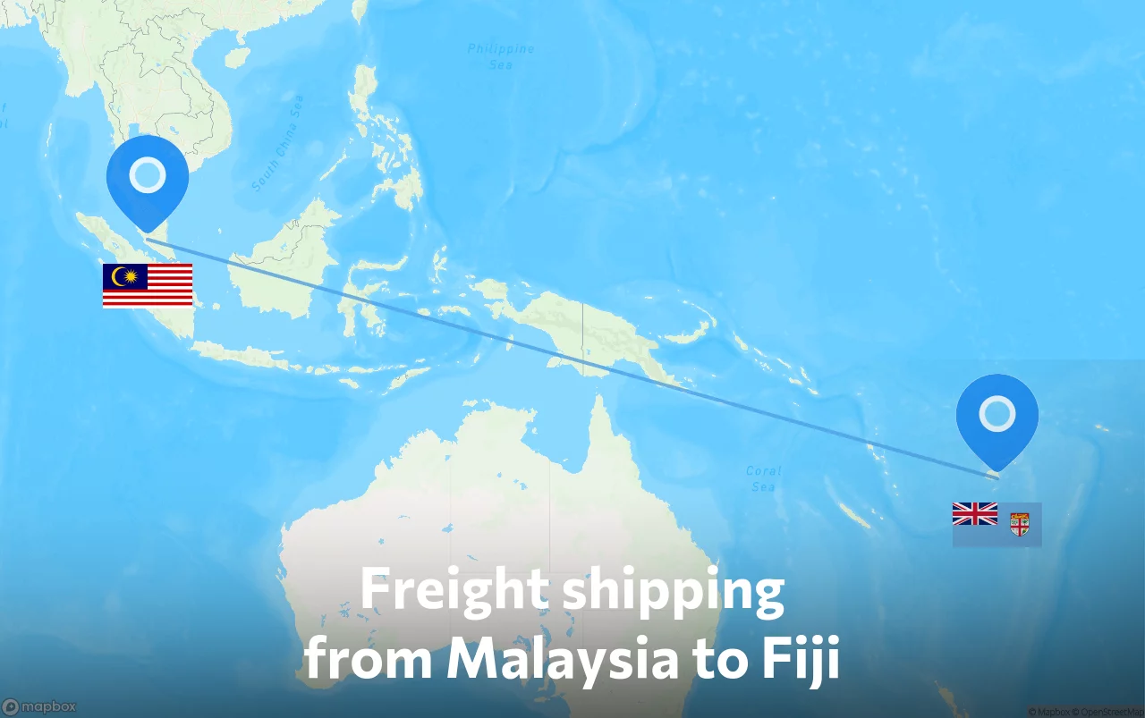 Shipping route from Malaysia to Fiji