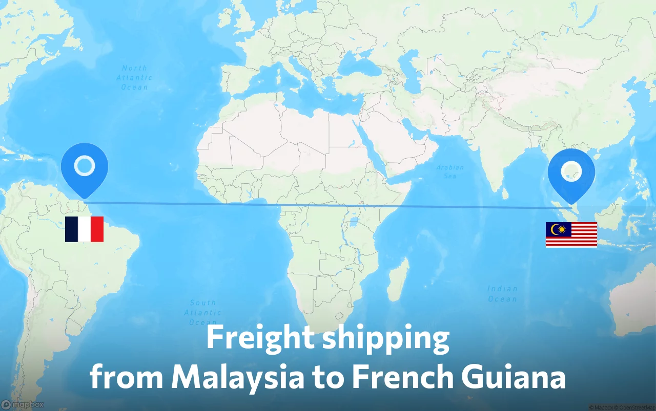 Shipping route from Malaysia to French Guiana