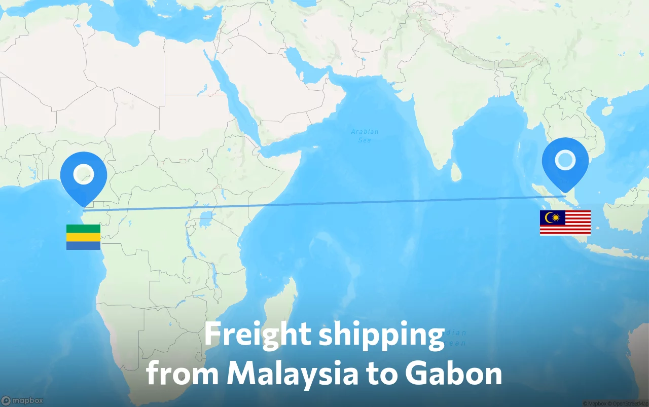Shipping route from Malaysia to Gabon