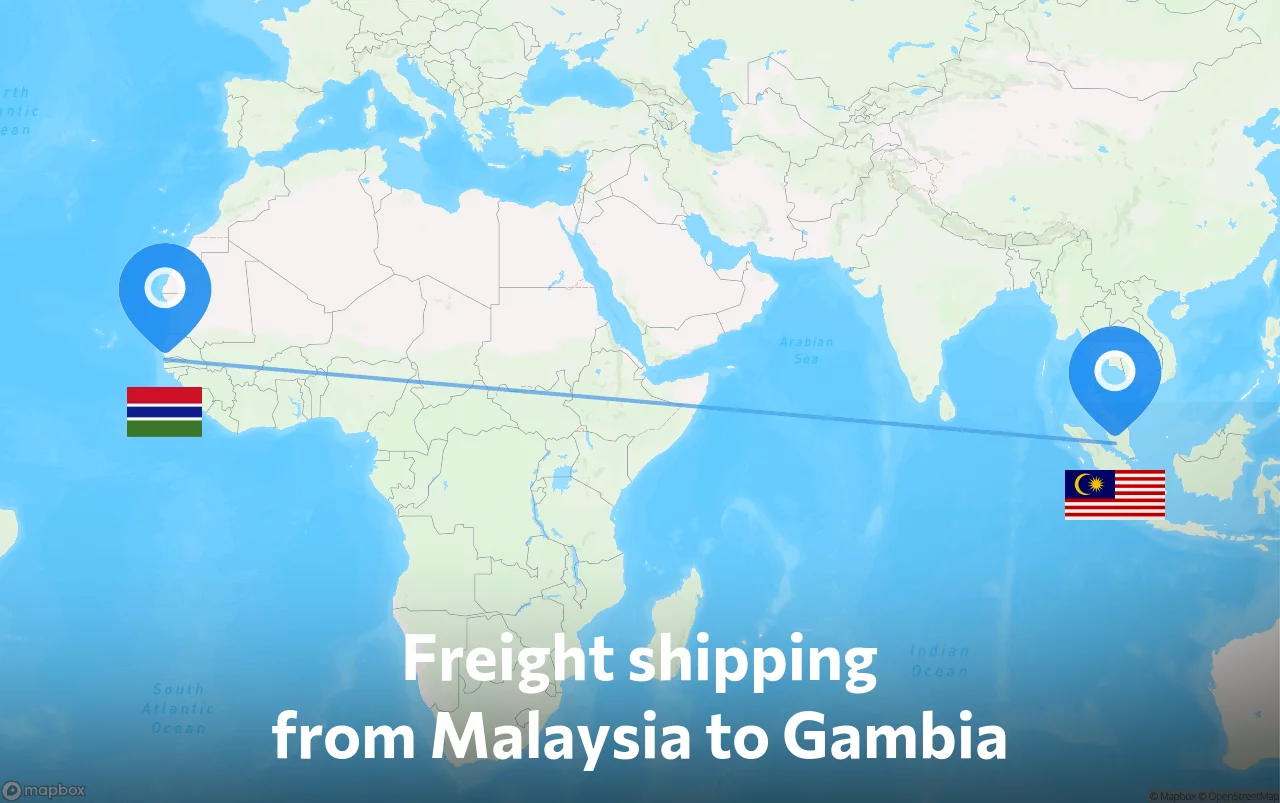 Shipping route from Malaysia to Gambia