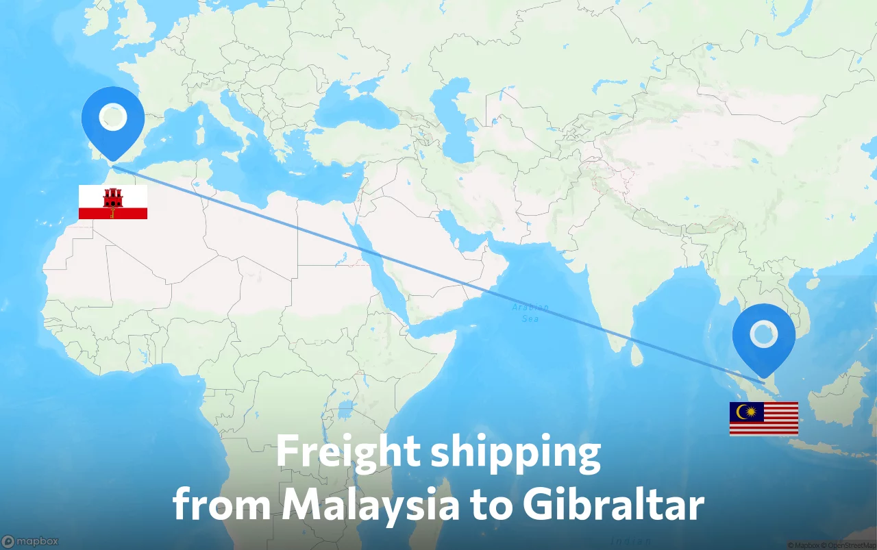 Shipping route from Malaysia to Gibraltar