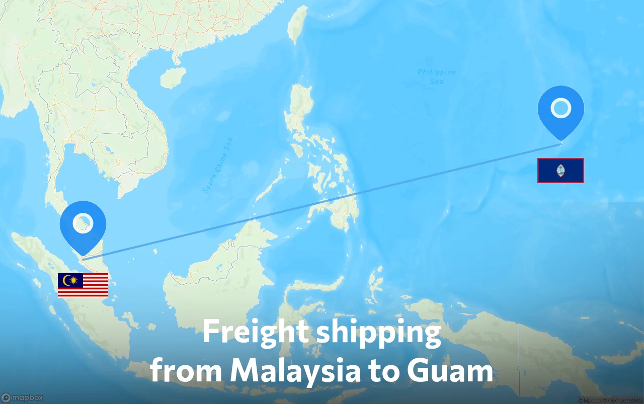 Shipping route from Malaysia to Guam