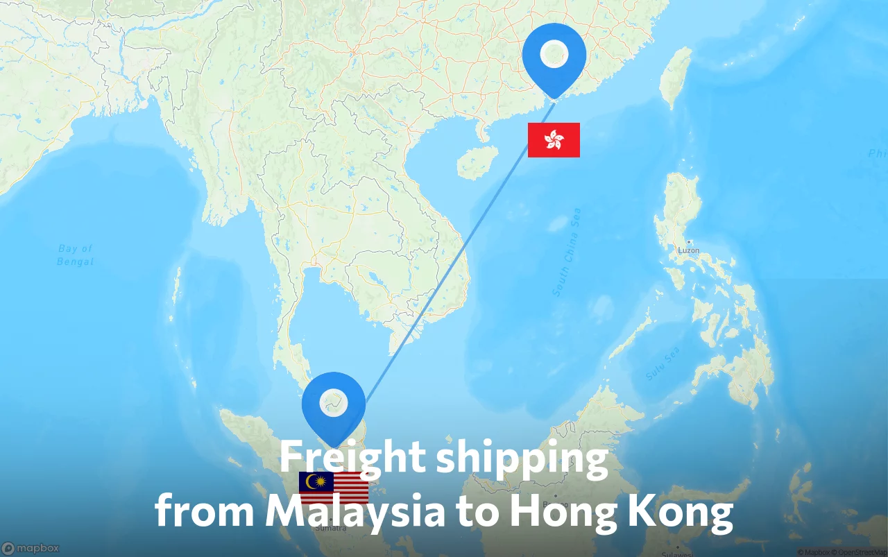 Shipping route from Malaysia to Hong Kong