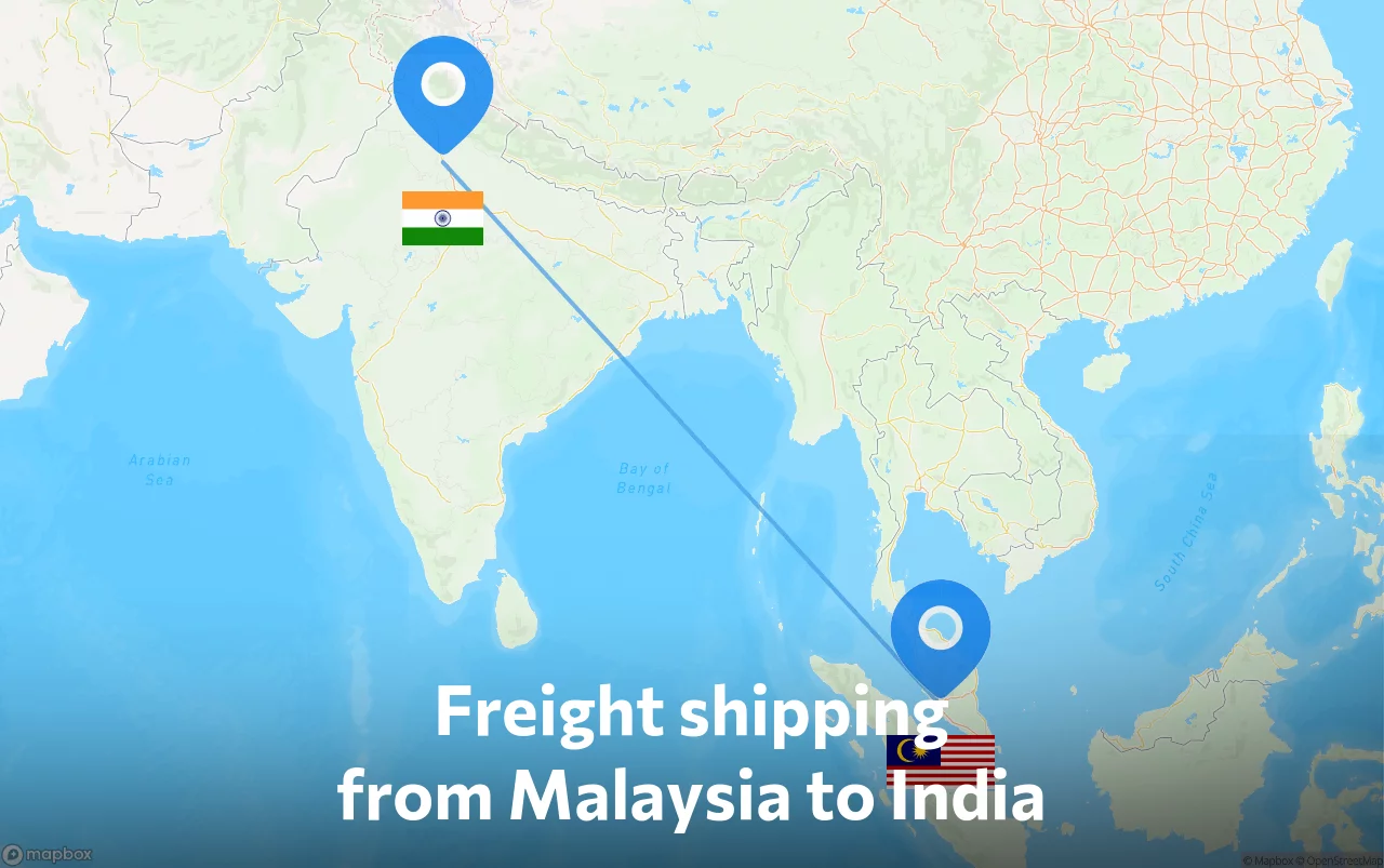 Shipping route from Malaysia to India