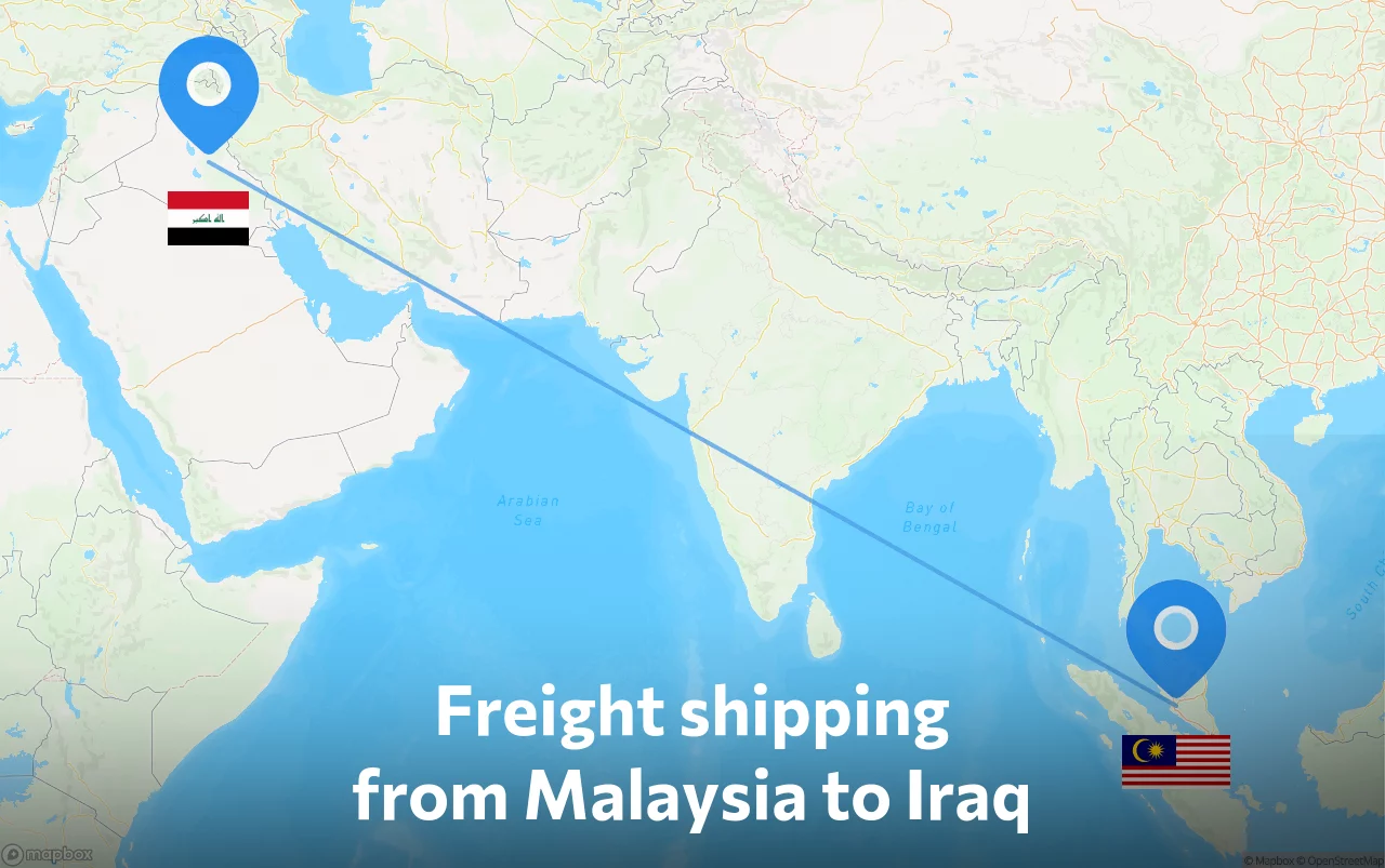 Shipping route from Malaysia to Iraq