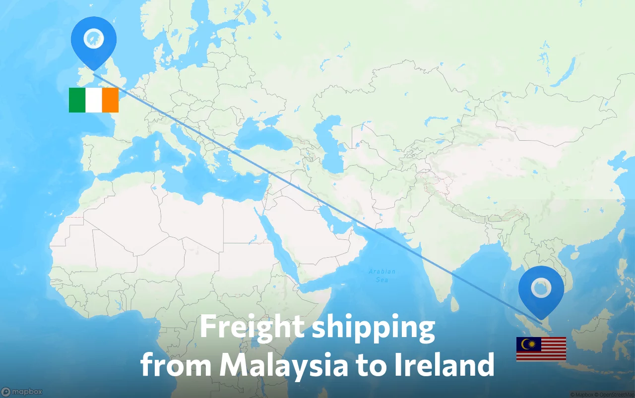 Shipping route from Malaysia to Ireland
