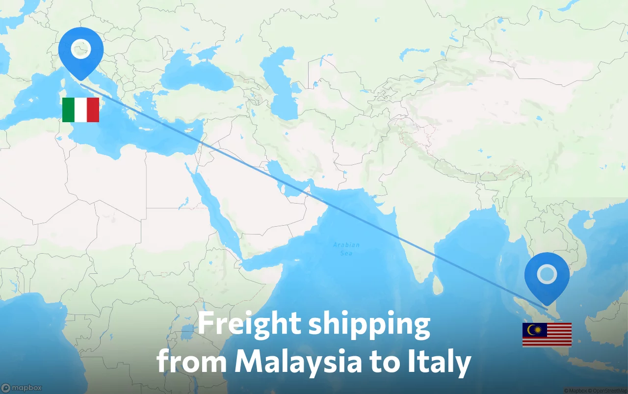 Shipping route from Malaysia to Italy