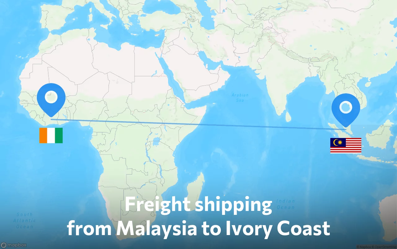 Shipping route from Malaysia to Ivory Coast